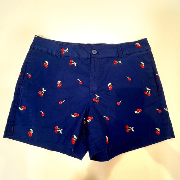 St. John's Bay Pants - St John's Bay Navy Chino Shorts with Embroidered Cherries Size 12